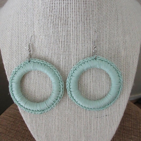 Handmade Jewelry - Crochet Hoop  Earrings Mint Green